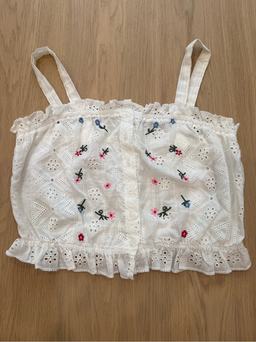 Forever 21 White Eyelet Embroidered Ruffle Crop Top